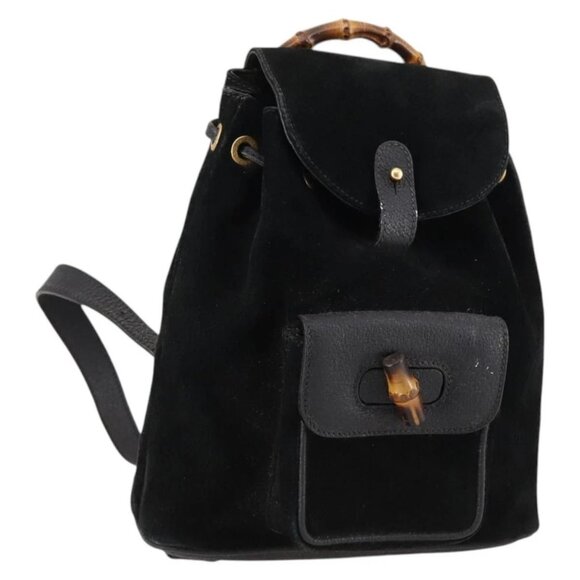 GUCCI Bamboo Backpack Suede Black Gold 003 2058 0030 Auth ep10853 main image 13